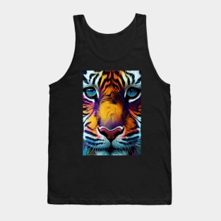 Pop Art Tiger Face In Vibrant Colors - A Unique and Playful Art Print For Animal Lovers Tank Top